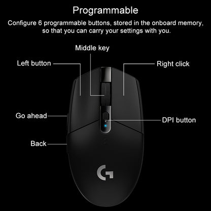 Logitech G304 LIGHTSPEED 12000 DPI 6 Programmable Buttons HERO Sensor Wireless Gaming Mouse (Black) - Wireless Mice by Logitech | Online Shopping South Africa | PMC Jewellery | Buy Now Pay Later Mobicred