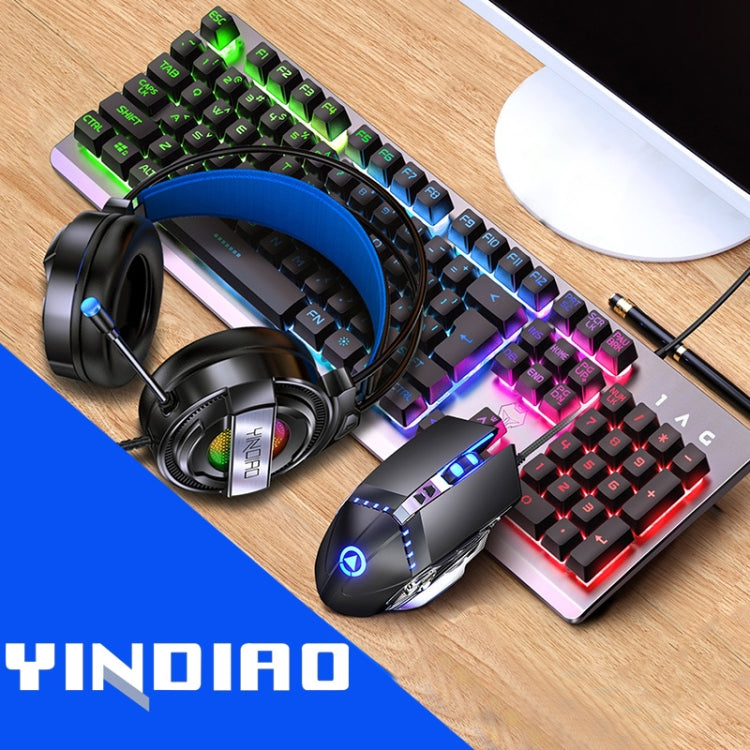 YINDIAO K002 USB Wired Mechanical Feel RGB Backlight Keyboard + Optical Silent Mouse + Headset Set(Black) - free shipping - PMC Jewellery - Order now!