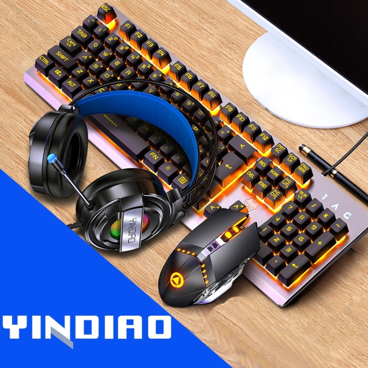 YINDIAO K002 USB Wired Mechanical Feel Orange Backlight Keyboard + Optical Mouse + Headset Set(Black) - free shipping - PMC Jewellery - Order now!