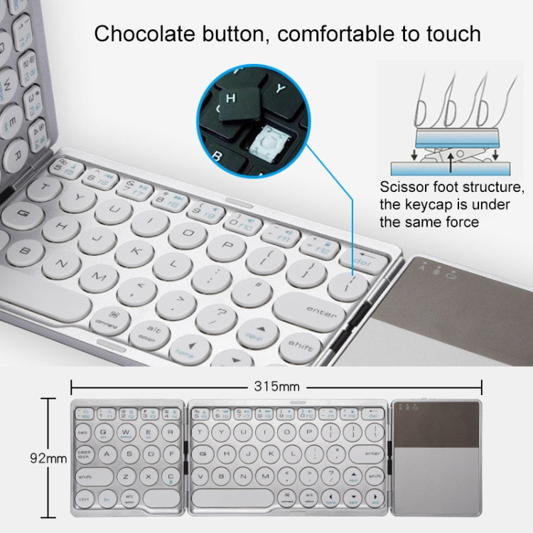 GK408 Three-fold Rechargeable Wireless Bluetooth Keyboard with Touchpad, Support Android / IOS / Windows (Silver) - Wireless Keyboard by PMC TechLife | Online Shopping South Africa | PMC TechLife