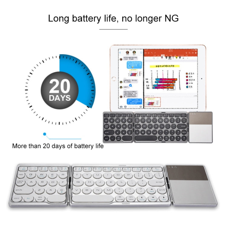GK408 Three-fold Rechargeable Wireless Bluetooth Keyboard with Touchpad, Support Android / IOS / Windows (Silver) - Wireless Keyboard by PMC TechLife | Online Shopping South Africa | PMC TechLife
