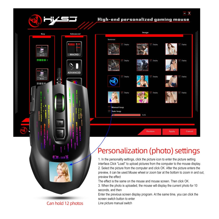 HXSJ J500 7 Keys RGB Programmable Display Screen Gaming Wired Mouse - Wired Mice by HXSJ | Online Shopping South Africa | PMC Jewellery | Buy Now Pay Later Mobicred