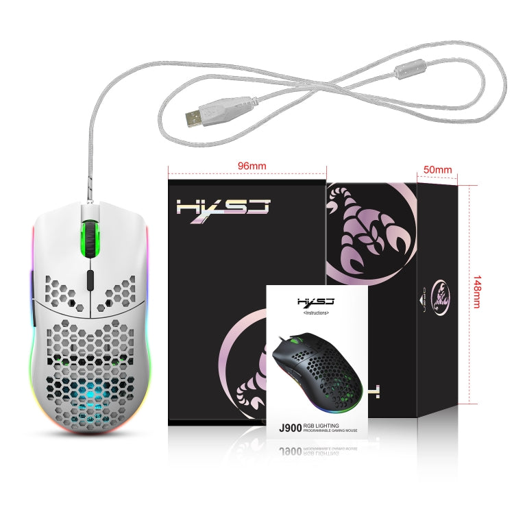 HXSJ J900 6 Keys RGB Lighting Programmable Gaming Wired Mouse (White) - Wired Mice by HXSJ | Online Shopping South Africa | PMC Jewellery | Buy Now Pay Later Mobicred