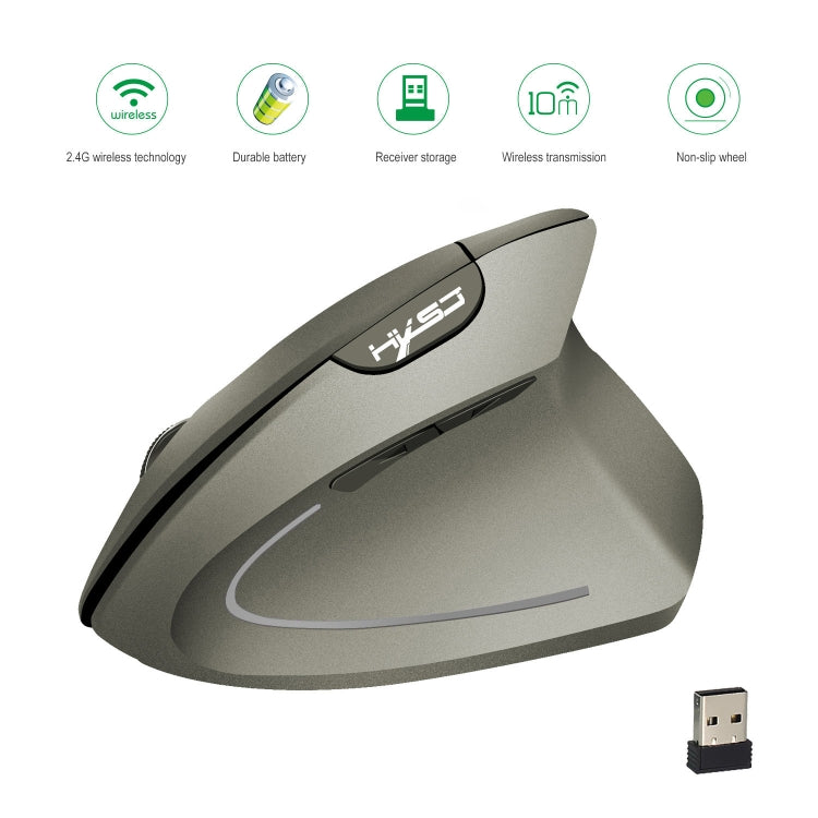 HXSJ T24 6 Buttons 2400 DPI 2.4G Wireless Vertical Ergonomic Mouse with USB Receiver(Grey) - Wireless Mice by HXSJ | Online Shopping South Africa | PMC Jewellery | Buy Now Pay Later Mobicred