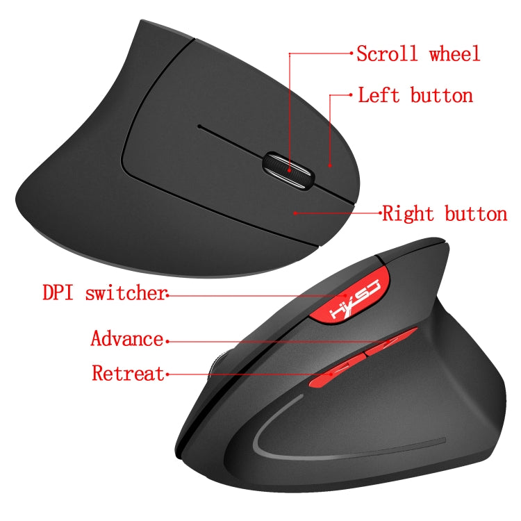 HXSJ T24 6 Buttons 2400 DPI 2.4G Wireless Vertical Ergonomic Mouse with USB Receiver(Grey) - Wireless Mice by HXSJ | Online Shopping South Africa | PMC Jewellery | Buy Now Pay Later Mobicred