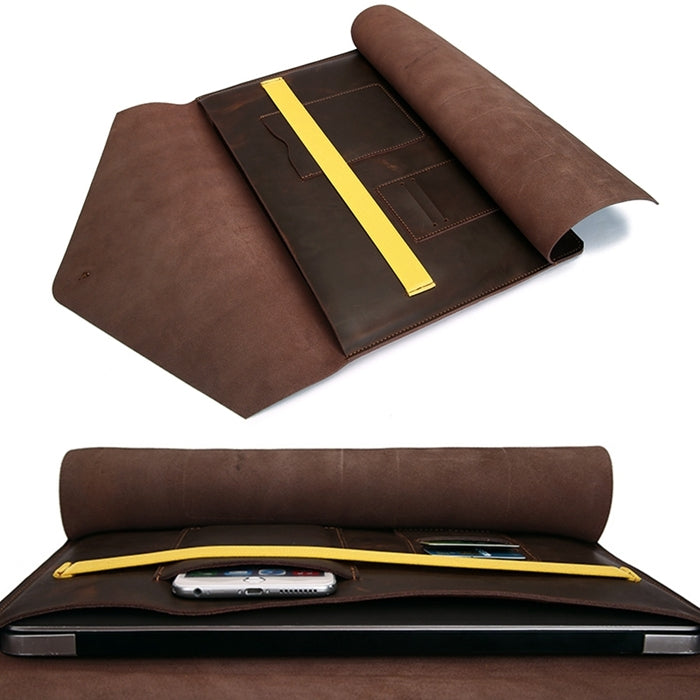 Universal Genuine Leather Business Laptop Tablet Bag, For 15.4 inch and Below Macbook, Samsung, Lenovo, Sony, DELL Alienware, CHUWI, ASUS, HP(Yellow) - 15 inch by PMC Jewellery | Online Shopping South Africa | PMC Jewellery | Buy Now Pay Later Mobicred
