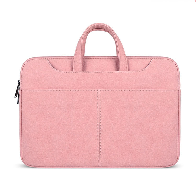 ST06S Waterproof PU Leather Zipper Hidden Portable Strap One-shoulder Handbag for 14.1 inch Laptops, with Magic Stick & Suitcase Belt (Pink) - 14.1 inch by PMC Jewellery | Online Shopping South Africa | PMC Jewellery | Buy Now Pay Later Mobicred