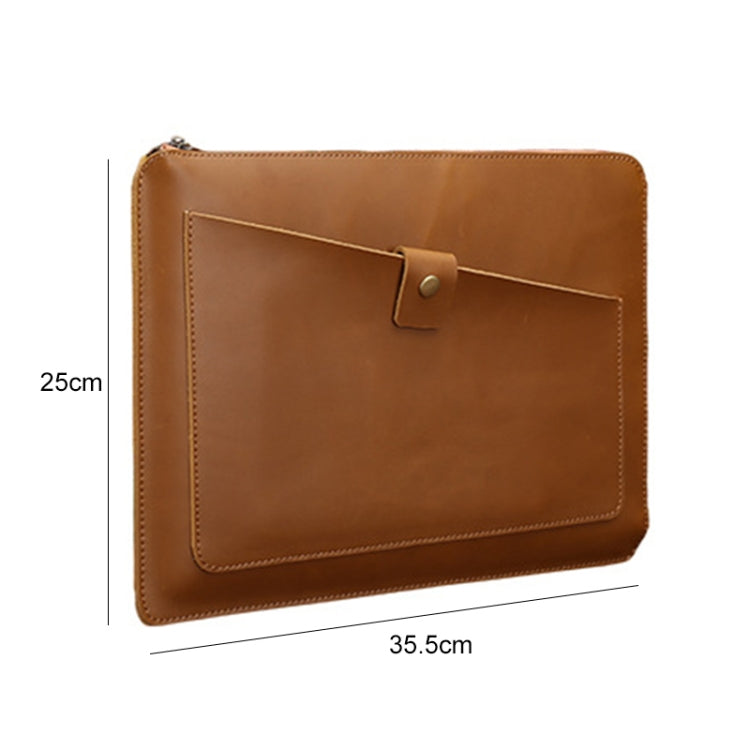Universal Genuine Leather Business Zipper Laptop Tablet Bag For 12 inch and Below(Coffee) - 12.1 inch by PMC Jewellery | Online Shopping South Africa | PMC Jewellery | Buy Now Pay Later Mobicred