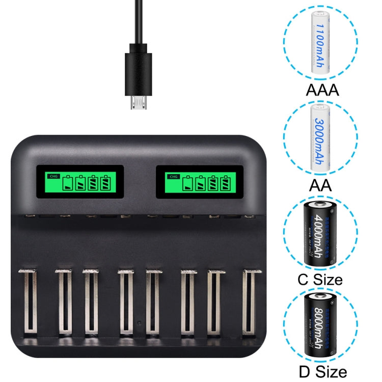 5V 2A USB 8 Slot Battery Charger for AA & AAA & C / D Battery, with LCD Display - Charger & Converter by PMC TechLife | Online Shopping South Africa | PMC TechLife