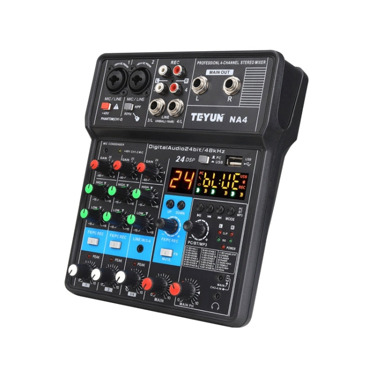 TEYUN NA4 4-channel Small Mixing Console Mobile Phone Sound Card Live Broadcast Computer Recording Console Processor, US Plug(Black) - Live Sound Effects Processors by TEYUN | Online Shopping South Africa | PMC Jewellery | Buy Now Pay Later Mobicred