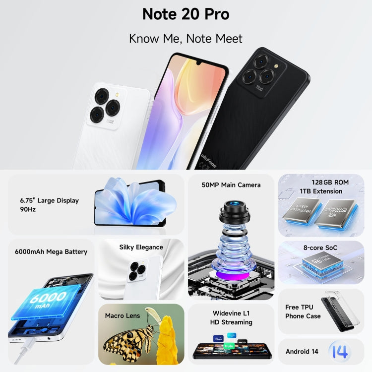 Ulefone Note 20 Pro, 4GB+128GB, Face ID & Side Fingerprint, 6000mAh, 6.75 inch Android 14 Unisoc T606 Octa Core, Network: 4G, Dual SIM, OTG (Satin Black) - Ulefone by Ulefone | Online Shopping South Africa | PMC Jewellery | Buy Now Pay Later Mobicred