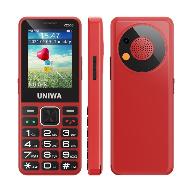 UNIWA V2000 Elder Keypad Phone, 2.4 inch Unisoc T107, 1700mAh Battery, LED Flashlight, SOS, Network: 4G, EU Plug (Red) - UNIWA by UNIWA | Online Shopping South Africa | PMC Jewellery | Buy Now Pay Later Mobicred