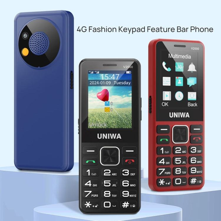 UNIWA V2000 Elder Keypad Phone, 2.4 inch Unisoc T107, 1700mAh Battery, LED Flashlight, SOS, Network: 4G, EU Plug (Blue) - UNIWA by UNIWA | Online Shopping South Africa | PMC Jewellery | Buy Now Pay Later Mobicred