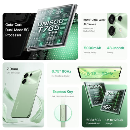 [HK Warehouse] UMIDIGI G9 5G, 6GB+128GB, Side Fingerprint & Face ID Identification, 6.75 inch Android 14 UNISOC T765 Octa Core, Network: 5G (Lake Green) - UMIDIGI by UMIDIGI | Online Shopping South Africa | PMC Jewellery | Buy Now Pay Later Mobicred