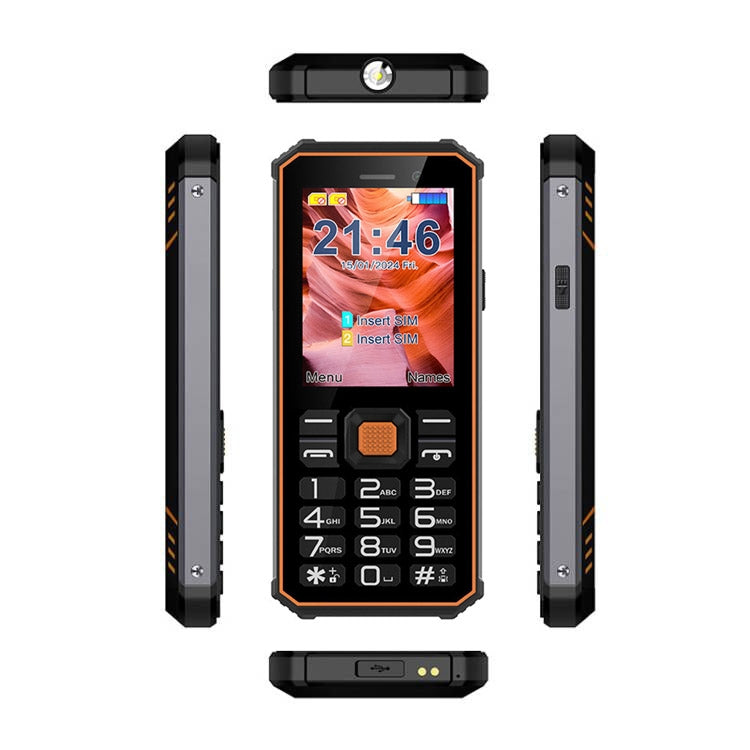 UNIWA S2 IP68 Rugged Keypad Phone, 2.4 inch Mediatek MT6261, 2500mAh Battery, 21 Keys, Network: 2G (Black+Orange) - UNIWA by UNIWA | Online Shopping South Africa | PMC Jewellery | Buy Now Pay Later Mobicred