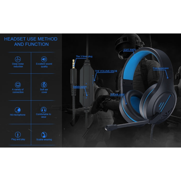 SADES MH601 3.5mm Plug Wire-controlled Noise Reduction E-sports Gaming Headset with Retractable Microphone, Cable Length: 2.2m(Black Blue) - Multimedia Headset by SADES | Online Shopping South Africa | PMC Jewellery | Buy Now Pay Later Mobicred