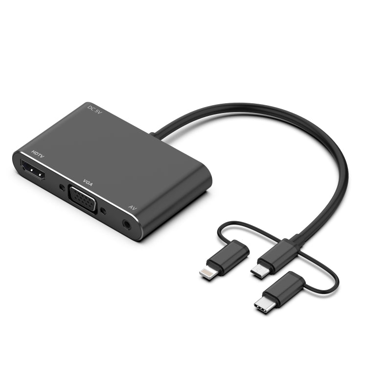 7585B 3 in 1 Micro USB / 8 Pin / Type-C to VGA / HDTV / AV Adapter Mobile HD Screen Player (Black) - Wireless Display Dongle by PMC TechLife | Online Shopping South Africa | PMC TechLife | Buy Now Pay Later Mobicred
