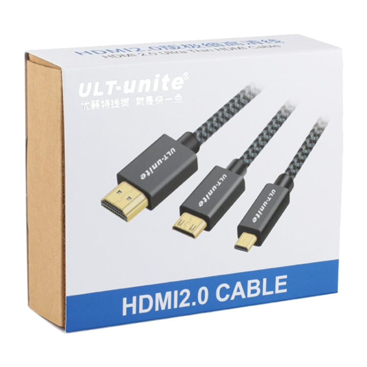 ULT-unite Gold-plated Head HDMI Male to Micro HDMI Male Nylon Braided Cable, Cable Length: 2m(Silver) - Cable by ult-unite | Online Shopping South Africa | PMC Jewellery | Buy Now Pay Later Mobicred