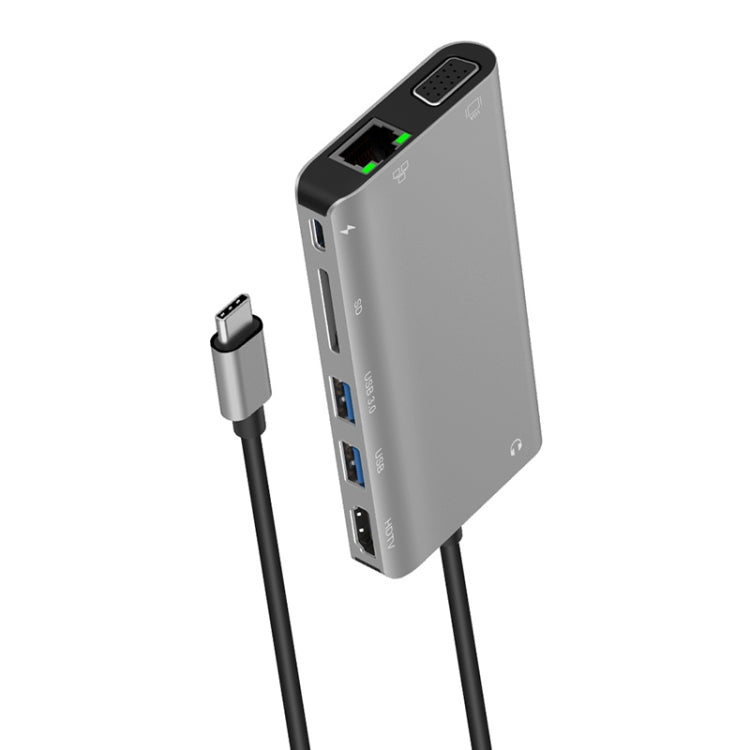 Onten 9591BD 8 in 1 USB-C / Type-C to PD USB-C / Type-C Charging + 100M Ethernet Port + Dual USB 3.0 + HDMI + VGA + SD Card Slot + 3.5mm AUX HUB (Grey) - USB HUB by Onten | Online Shopping South Africa | PMC Jewellery | Buy Now Pay Later Mobicred