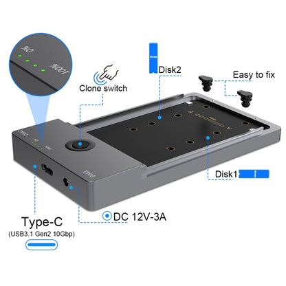 Rocketek ME921 USB3.1 Gen2 Dual M.2 Solid State Drive Box NVMe Docking Station, US Plug - HDD Enclosure by ROCKETEK | Online Shopping South Africa | PMC Jewellery | Buy Now Pay Later Mobicred