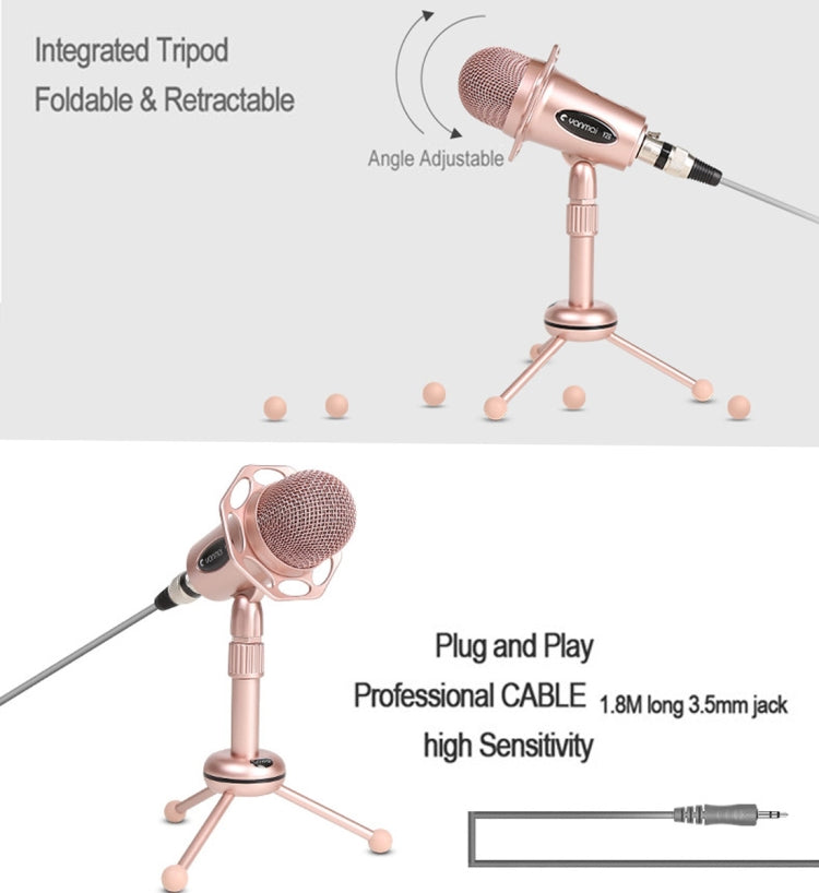 Yanmai Y20 Professional Game Condenser Microphone  with Tripod Holder, Cable Length: 1.8m, Compatible with PC and Mac for  Live Broadcast Show, KTV, etc.(Rose Gold) - Microphone by Yanmai | Online Shopping South Africa | PMC Jewellery | Buy Now Pay Later Mobicred