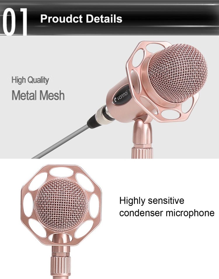 Yanmai Y20 Professional Game Condenser Microphone  with Tripod Holder, Cable Length: 1.8m, Compatible with PC and Mac for  Live Broadcast Show, KTV, etc.(Rose Gold) - Microphone by Yanmai | Online Shopping South Africa | PMC Jewellery | Buy Now Pay Later Mobicred