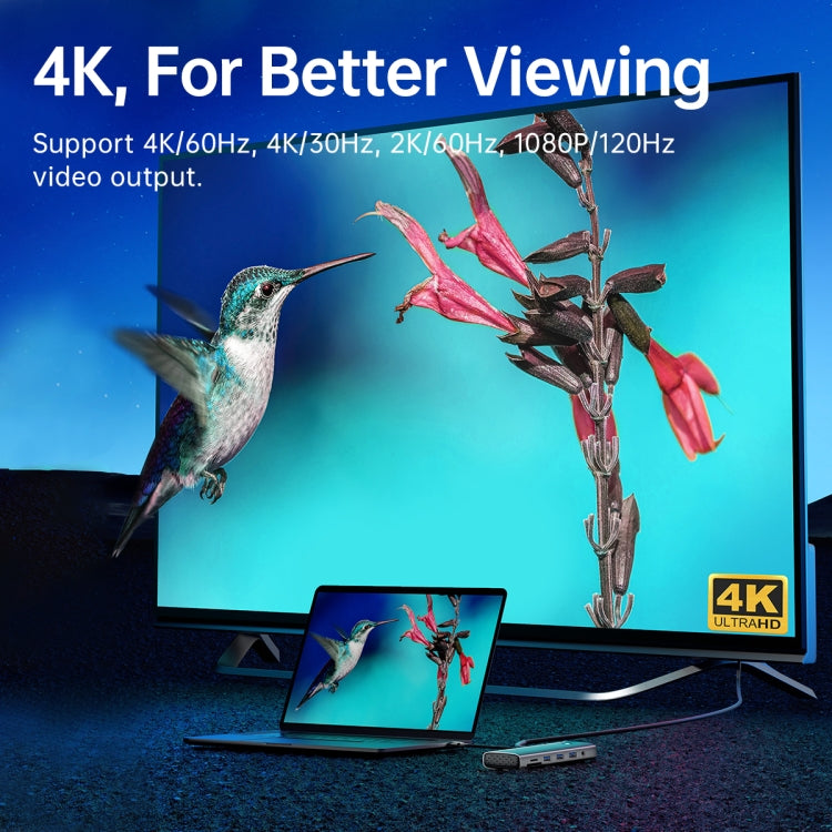 ORICO PW11-9P Type-C / USB-C 8-in-1 5Gbps Multifunction Docking Station(Dark Gray) - free shipping - PMC TechLife - Order now!