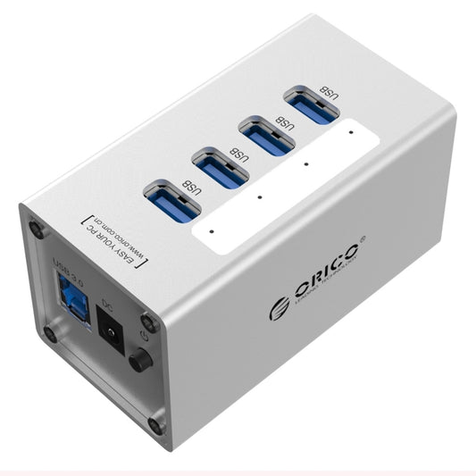 ORICO A3H4 Aluminum High Speed 4 Ports USB 3.0 HUB with 12V/2.5A Power Supply for Laptops(Silver) - USB 3.0 HUB by ORICO | Online Shopping South Africa | PMC Jewellery | Buy Now Pay Later Mobicred