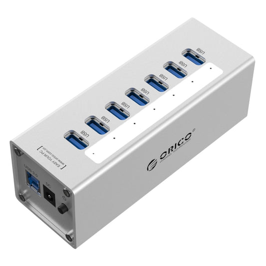 ORICO A3H7 Aluminum High Speed 7 Ports USB 3.0 HUB with 12V/2.5A Power Supply for Laptops(Silver) - USB 3.0 HUB by ORICO | Online Shopping South Africa | PMC Jewellery | Buy Now Pay Later Mobicred