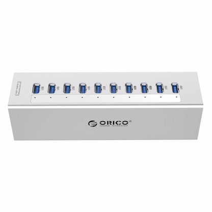 ORICO A3H10 Aluminum High Speed 10 Ports USB 3.0 HUB with Power Adapter for Laptops(Silver) - USB 3.0 HUB by ORICO | Online Shopping South Africa | PMC Jewellery | Buy Now Pay Later Mobicred