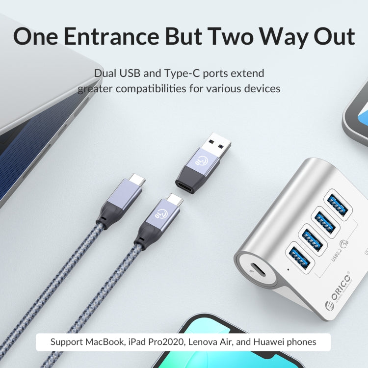 ORICO M3U4 Aluminum Alloy 4-Port USB 3.2 Gen1 10Gbps HUB (Silver) - USB 3.0 HUB by ORICO | Online Shopping South Africa | PMC Jewellery | Buy Now Pay Later Mobicred