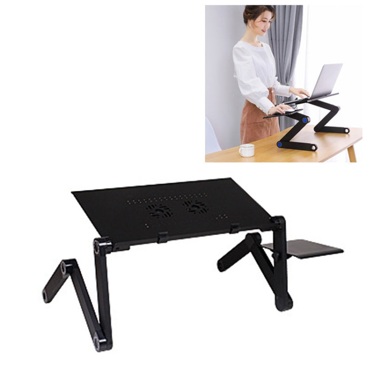 Portable 360 Degree Adjustable Foldable Aluminium Alloy Desk Stand with Double CPU Fans & Mouse Pad for Laptop / Notebook, Desk Size: 420mm x 260mm (Black) - Laptop Stand by PMC Jewellery | Online Shopping South Africa | PMC Jewellery | Buy Now Pay Later Mobicred