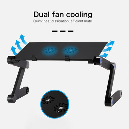 Portable 360 Degree Adjustable Foldable Aluminium Alloy Desk Stand with Double CPU Fans & Mouse Pad for Laptop / Notebook, Desk Size: 420mm x 260mm (Black) - Laptop Stand by PMC Jewellery | Online Shopping South Africa | PMC Jewellery | Buy Now Pay Later Mobicred