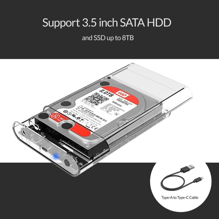 ORICO 3139C3 3.5 inch SATA HDD USB 3.1 Type-C External Hard Drive Enclosure Storage Case(Transparent) - HDD Enclosure by ORICO | Online Shopping South Africa | PMC Jewellery | Buy Now Pay Later Mobicred