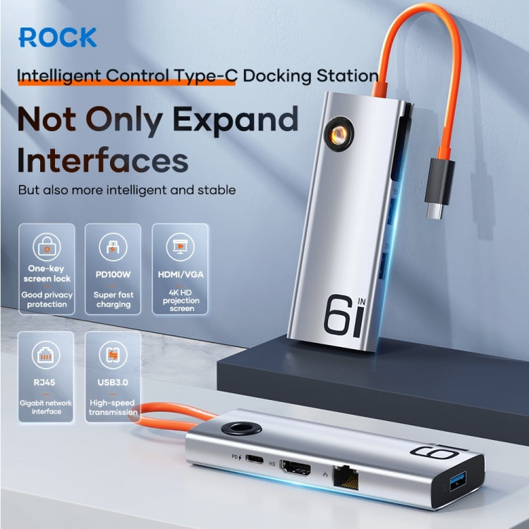 ROCK TR28 HDMI 4K Gigabit Network PD Quick Charger 6 in 1 USB 3.0 HUB (Silver Black) - USB HUB by ROCK | Online Shopping South Africa | PMC Jewellery | Buy Now Pay Later Mobicred