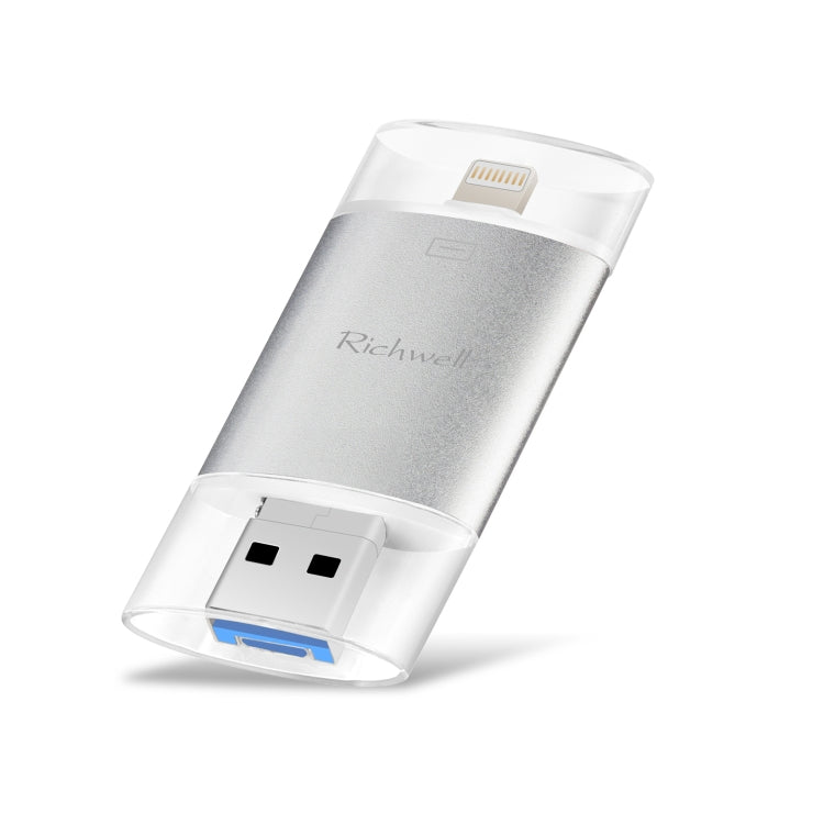 Richwell 3 in 1 128G Type-C + 8 Pin + USB 3.0 Metal Double Cover Push-pull Flash Disk with OTG Function(Silver) - U Disk & Card Reader by Richwell | Online Shopping South Africa | PMC Jewellery | Buy Now Pay Later Mobicred