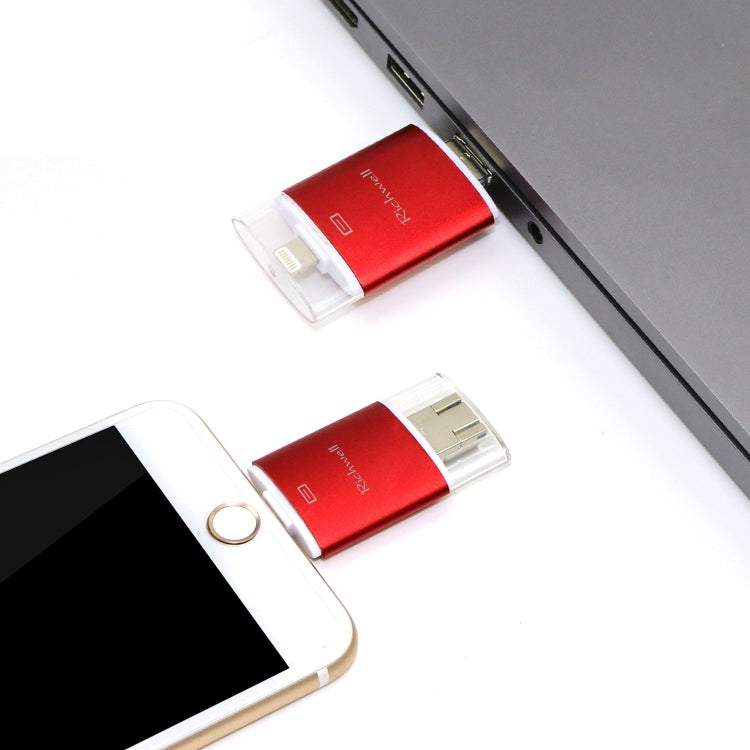 Richwell 3 in 1 64G Type-C + 8 Pin + USB 3.0 Metal Double Cover Push-pull Flash Disk with OTG Function(Black) - free shipping - PMC Jewellery - Order now!