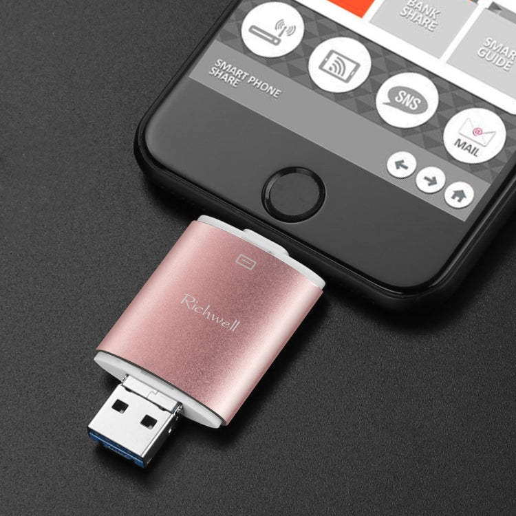 Richwell 3 in 1 64G Type-C + 8 Pin + USB 3.0 Metal Double Cover Push-pull Flash Disk with OTG Function(Silver) - free shipping - PMC Jewellery - Order now!