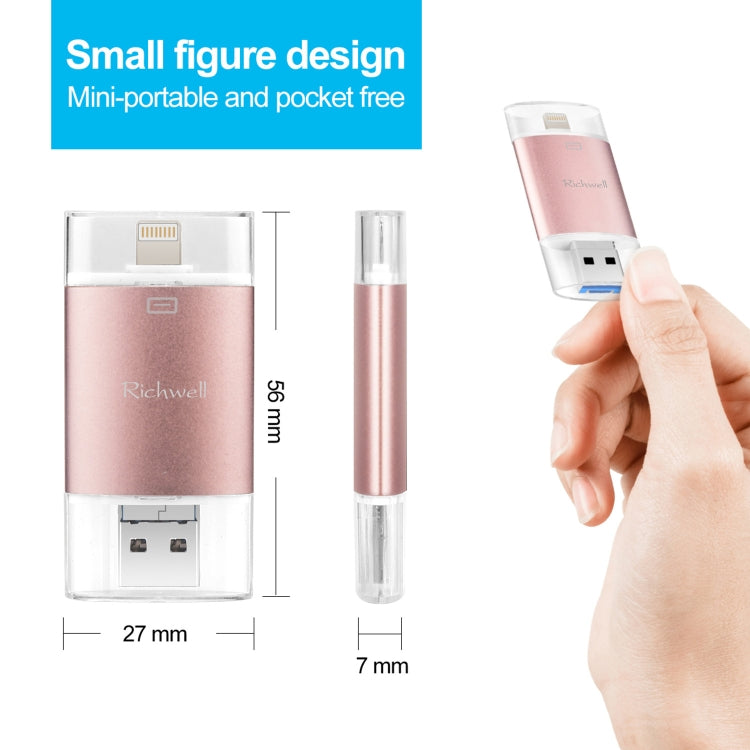 Richwell 3 in 1 32G Type-C + 8 Pin + USB 3.0 Metal Double Cover Push-pull Flash Disk with OTG Function(Silver) - free shipping - PMC Jewellery - Order now!