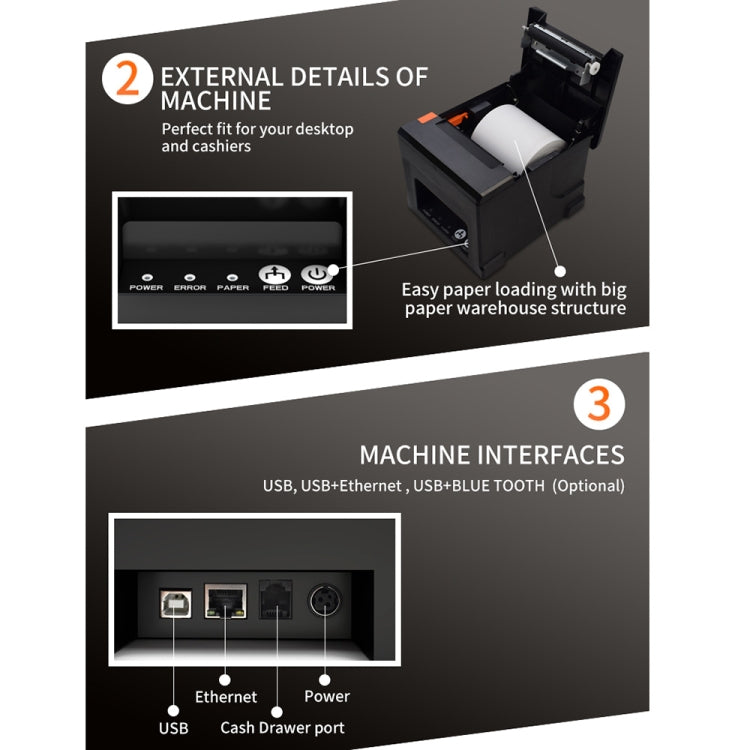 ZJ-8360 USB Auto-cutter 80mm Thermal Receipt Printer(AU Plug) - Printer by PMC Jewellery | Online Shopping South Africa | PMC Jewellery | Buy Now Pay Later Mobicred