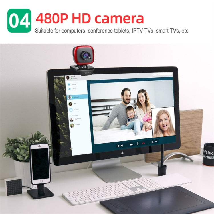 HXSJ A849 480P Adjustable 360 Degree HD Video Webcam PC Camera with Microphone(Black Red) - HD Camera by HXSJ | Online Shopping South Africa | PMC Jewellery | Buy Now Pay Later Mobicred