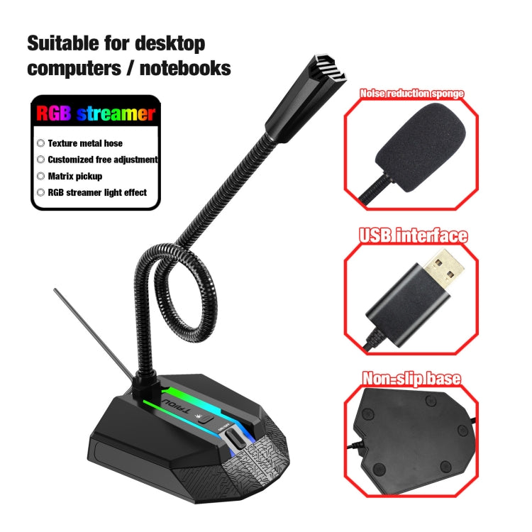 HXSJ TSP202 RGB Lighting Bendable USB Voice Chat Video Conference Microphone - Microphone by HXSJ | Online Shopping South Africa | PMC Jewellery | Buy Now Pay Later Mobicred