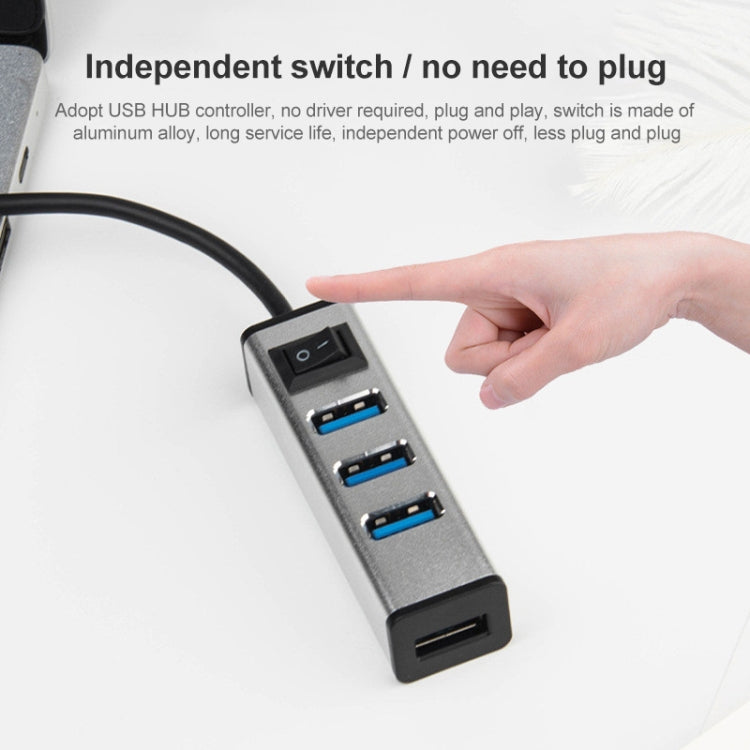USB to 4 USB 3.0 Ports Aluminum Alloy HUB with Switch(Grey) - USB 3.0 HUB by PMC TechLife | Online Shopping South Africa | PMC TechLife | Buy Now Pay Later Mobicred
