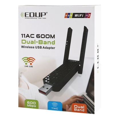 EDUP EP-AC1625 600Mbps 2.4G / 5.8GHz Dual Band Wireless 11AC USB 2.0 Adapter Network Card with 2 Antennas for Laptop / PC(Black) - USB Network Adapter by EDUP | Online Shopping South Africa | PMC Jewellery | Buy Now Pay Later Mobicred