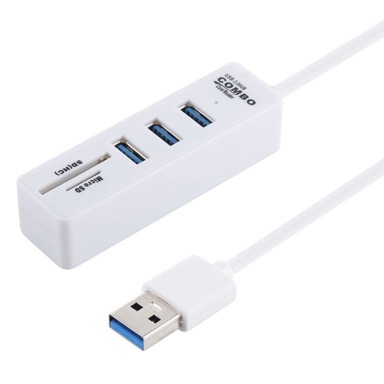 2 in 1 TF / SD Card Reader + 3 x USB 3.0 Ports to USB 3.0 HUB Converter, Cable Length: 26cm(White) - USB 3.0 HUB by PMC Jewellery | Online Shopping South Africa | PMC Jewellery | Buy Now Pay Later Mobicred