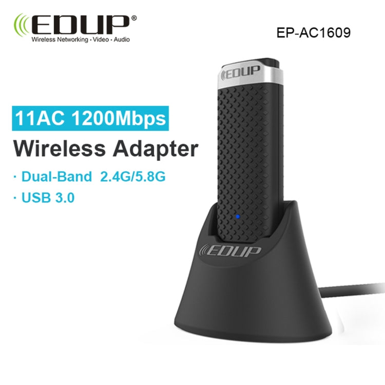 EDUP EP-AC1609 1200Mbps High Speed USB 3.0 WiFi Adapter Receiver Ethernet Adapter with 1m Extend Cable & Base - USB Network Adapter by EDUP | Online Shopping South Africa | PMC Jewellery | Buy Now Pay Later Mobicred