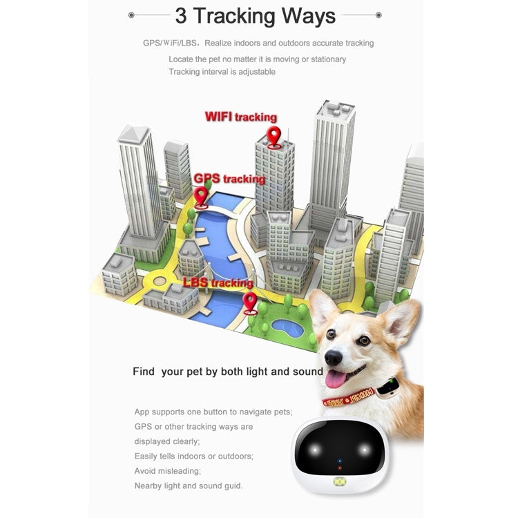 RF-V43 B Style IP67 Waterproof GPS + LBS + WiFi Pet Locator Pet Collar Tracking Device For North America/South America(White) - Pet Tracker by PMC Jewellery | Online Shopping South Africa | PMC Jewellery | Buy Now Pay Later Mobicred