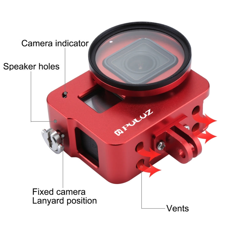 PULUZ Housing Shell CNC Aluminum Alloy Protective Cage with 52mm UV Lens for GoPro HERO(2018) /7 Black /6 /5(Red) - Metal Cases by PULUZ | Online Shopping South Africa | PMC Jewellery | Buy Now Pay Later Mobicred