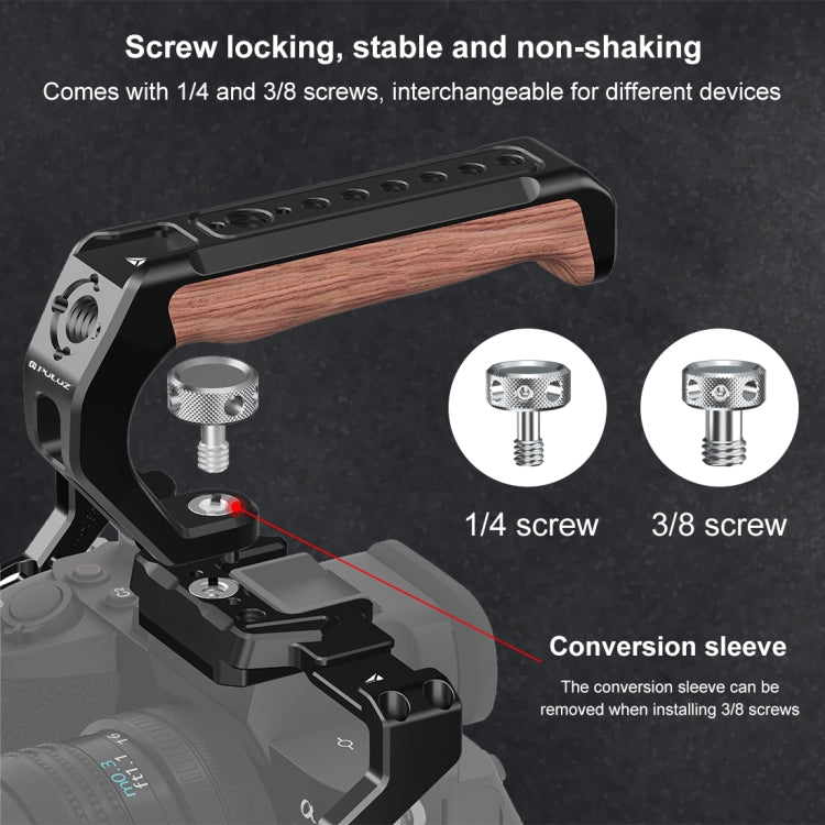 PULUZ Arri Metal Wooden Top Handle with Cold Shoe Mount for Mirrorless Camera Cage Stabilizer (Black) - Camera Stabilizer by PULUZ | Online Shopping South Africa | PMC TechLife | Buy Now Pay Later Mobicred