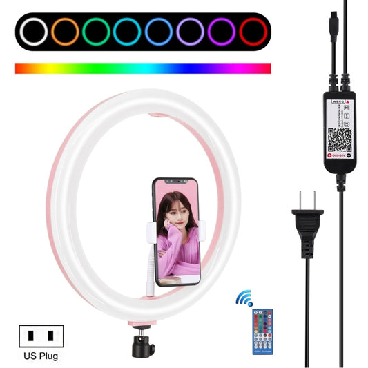 PULUZ 11.8 inch 30cm RGB Dimmable LED Ring Vlogging Selfie Photography Video Lights with Cold Shoe Tripod Ball Head & Phone Clamp (Pink)(US Plug) - Ring Light by PULUZ | Online Shopping South Africa | PMC Jewellery | Buy Now Pay Later Mobicred